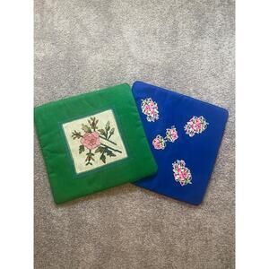 Handmade Vintage Floral Embroidery Decorative Pillow Covers with Zipper & Piping